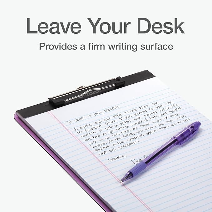 Oxford Plastic Clipboards, Metal Clip with Plastic Corners, Writing Surface with Hanging Loop, Assorted Colors, 12.5" x 9", 6 Pack (25402)