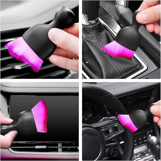 Car Interior Cleaning Brush with Ultra Soft Bristles, Car Duster Interior, Auto Detailing Brushes Dusting Car Accessories for Dashboard, AC Vents, Leather, Scratch-Free (Double Purple)