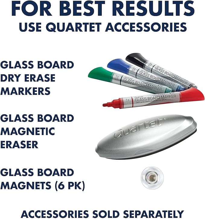 Quartet Magnetic Whiteboard Calendar, 36"' x 24", Glass Dry Erase White Board Planner for Homeschool Supplies & Home Office Organization, 2 Magnets, 1 Dry Erase Marker, Frameless Infinity (GC3624F)