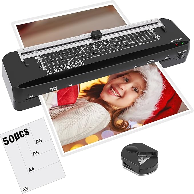 Laminator, A3 Laminator Machine with Built-in Trimmer, 70 Seconds Quick Warm-Up, Cold and Thermal Laminating with 50 Sheets, NTC Technology for Home Office School