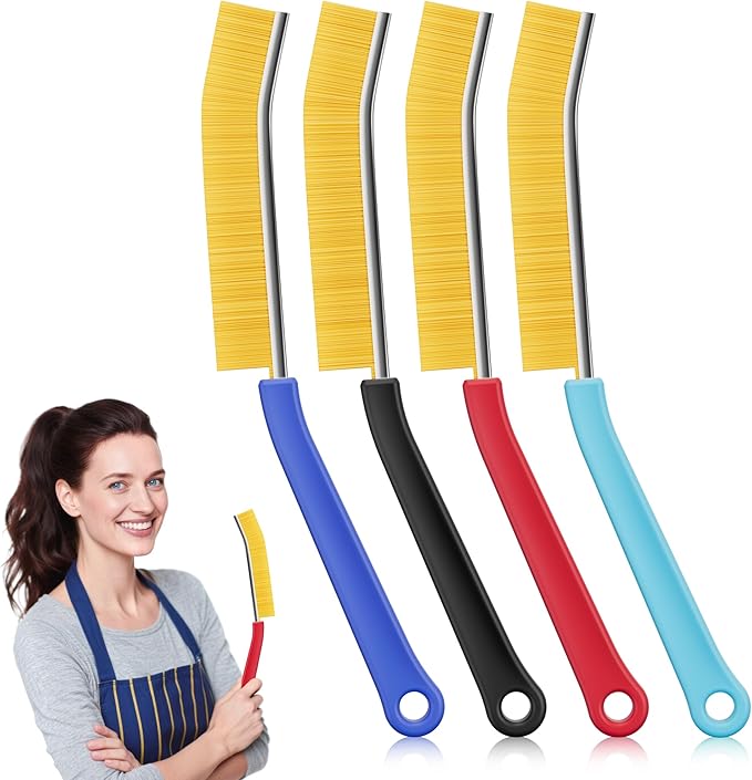 JOYMOOP 4 Pack Crevice Cleaning Brush, Hard Bristle Grout Brush, House Cleaning Supplies, Magnetic Gap Cleaning Brush for Kitchen, Bathroom, Window, Toilet, Multifunctional Cleaning Tools-4 Colors