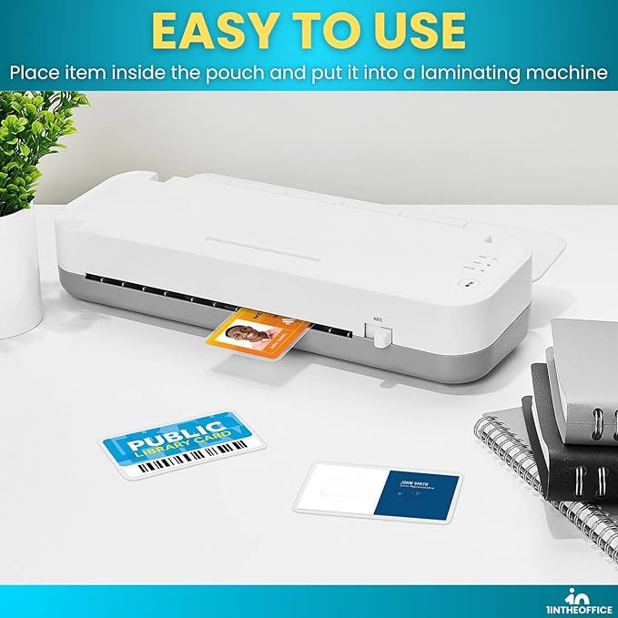 1InTheOffice Laminating Pouches 5 Mil, Business Card Laminating Pouches, 2.25"" x 3.75"", Pre-Trimmed, Moisture Resistant, Fade Resistant, 200 Pack