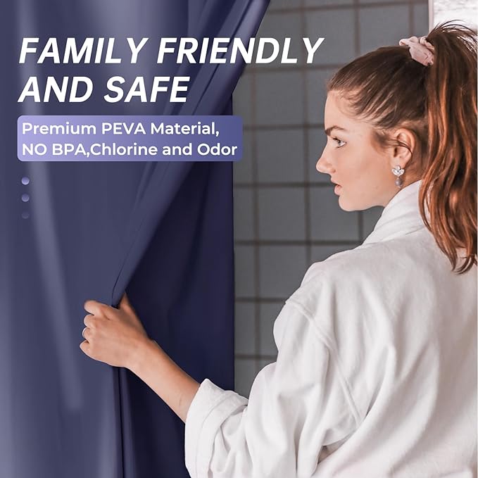 AmazerBath Navy Blue Shower Curtain, Thick PEVA, Heavy Duty Waterproof 72x72 with 3 Weighted Stones and 12 Grommets
