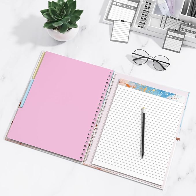 Rimilak Spiral Clipboard Folio with Refillable Lined Notepad, 14.5 x 9.8 In, Hardcover Cover with 5 Interior Pockets, Elastic Band and Pen Loop Series. Cute Stylish Clipfolio, Abstract Marble