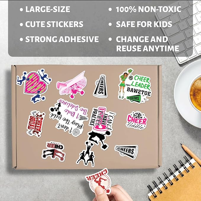 Cheerleading Motivational Quote Stickers Pack 50Pcs Vinyl Waterproof Sticker Set for Laptop Water Bottles Scrapbooking Notebooks Journals Girls Teens Cheer Squad