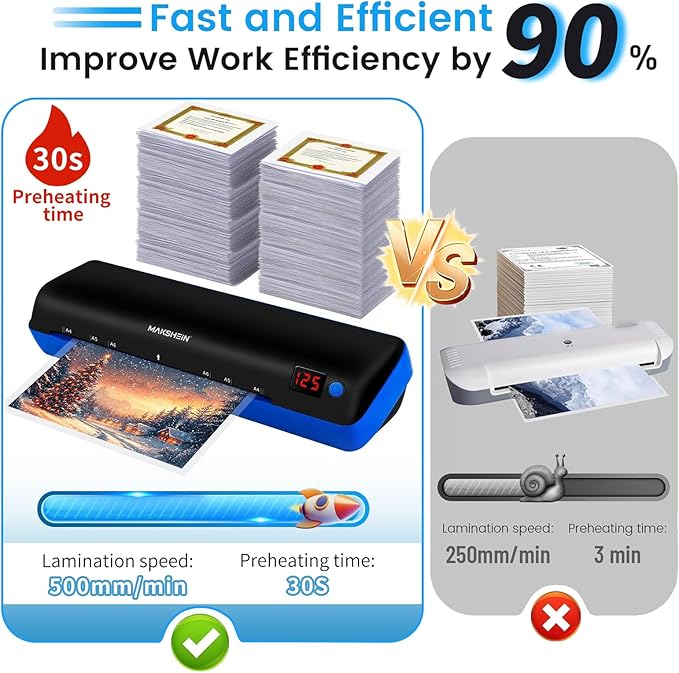 9 Inch Laminator Machine, 30s preheating, 500mm/min Gluing Speed, 10 in1 A4 Thermal Laminator Machine with Never Jam Technology, Use for Home Office School
