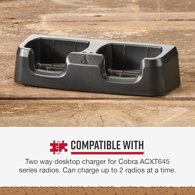 Cobra ACXT 600 Dock Charging Station for 2 Walkie Talkies with UBS Charging Cable - Dual Desktop Portable Charger, Compatible with ACXT645 Model