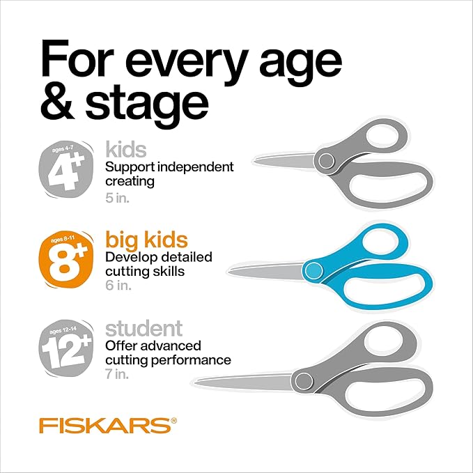 Fiskars Softgrip 6" Big Kids Scissors for Ages 8-11, Scissors for School or Crafting, Turquoise-Purple Ombre