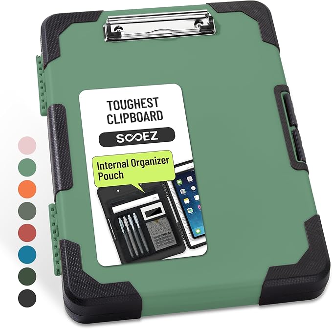 Sooez Toughest Clipboard with Storage, Internal Pen Pouch Included, Letter/ A4 Size, Shockproof Heavy Duty Plastic Clip Boards 8.5x11”, High Capacity Clipboards Box Case for Contractor Trucker Driver
