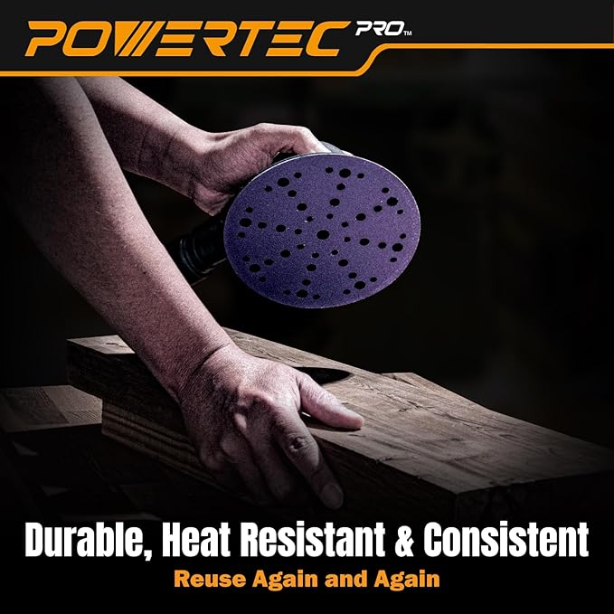 POWERTEC PRO 50PK, 6 Inch 49 Holes Sanding Disc, 220 Grit, Zirconia Hook and Loop Film Backing Sandpaper for Festool Random Orbital Sanders - Automotive, Paint, Metal, Woodworking (46122Z-50)