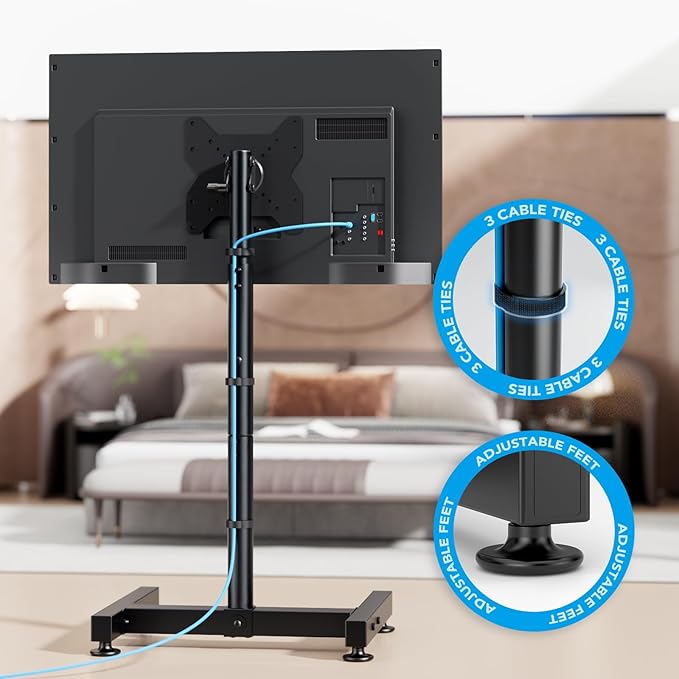 AX WABER TV Floor Stand for 13-50 inch Screens Holds up to 77lbs, Tilting and Height Adjustable Monitor Floor Stand Mount,Tall Standing TV Stand for Bedroom, Dorm Room, Office, Max VESA 200x200mm