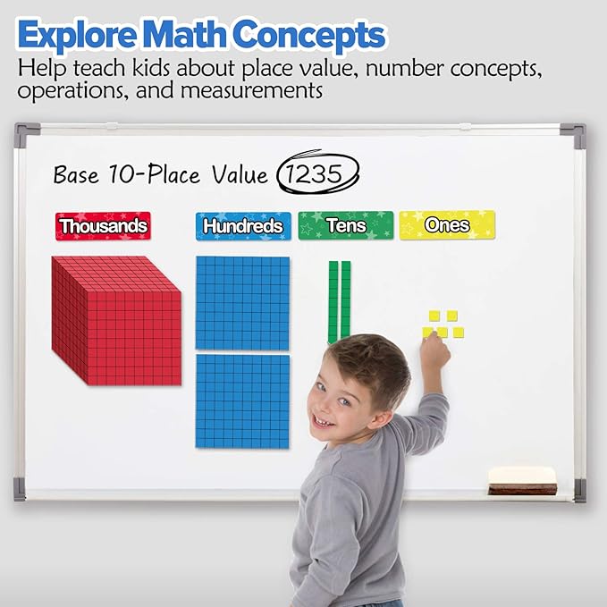 Torlam 131 PCS Magnetic Base Ten Blocks - Place Value Blocks -Math Manipulatives K-3 for Elementary Classroom, Math Counters, Counting Cubes for Kids, Base 10 for 1st 2nd 3rd Grade