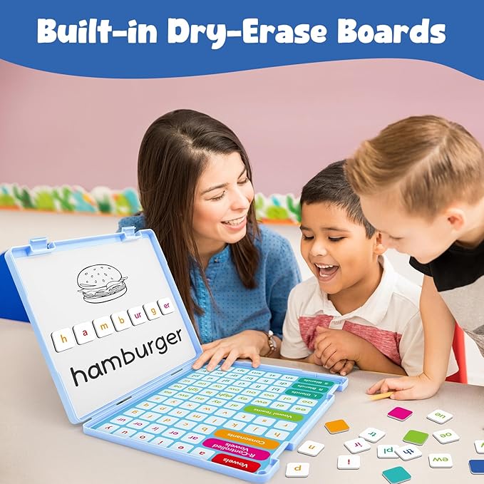 Aizweb Phonics Magnetic Letter Tiles,All-in-one Magnetic Phonics Kit,Reading &Spelling Games with Dry-Erase Boards&Storage Case,Phonics Games for Preschool Pre k& Kindergarten Classroom Learning