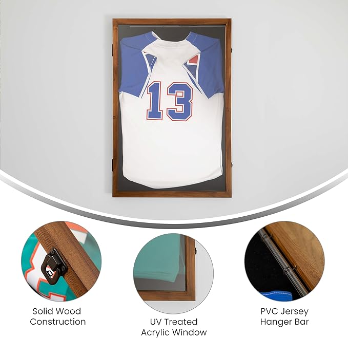 Flash Furniture Banks Jersey Display Case, Hanging PVC Tube, Velvet Lined Back, Foam Sheet Insert, Acrylic Window, Anti-Theft Lock with Keys, 24x36, Rustic Brown