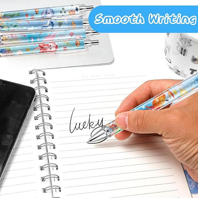 10 PCS Under Sea Ballpoint Pens Retractable Fish Shark Pens Under The Sea Party Favors with 1mm Black Ink Replaceable Pen Refill for Birthday Office Supplies Thanksgiving Christmas Gift