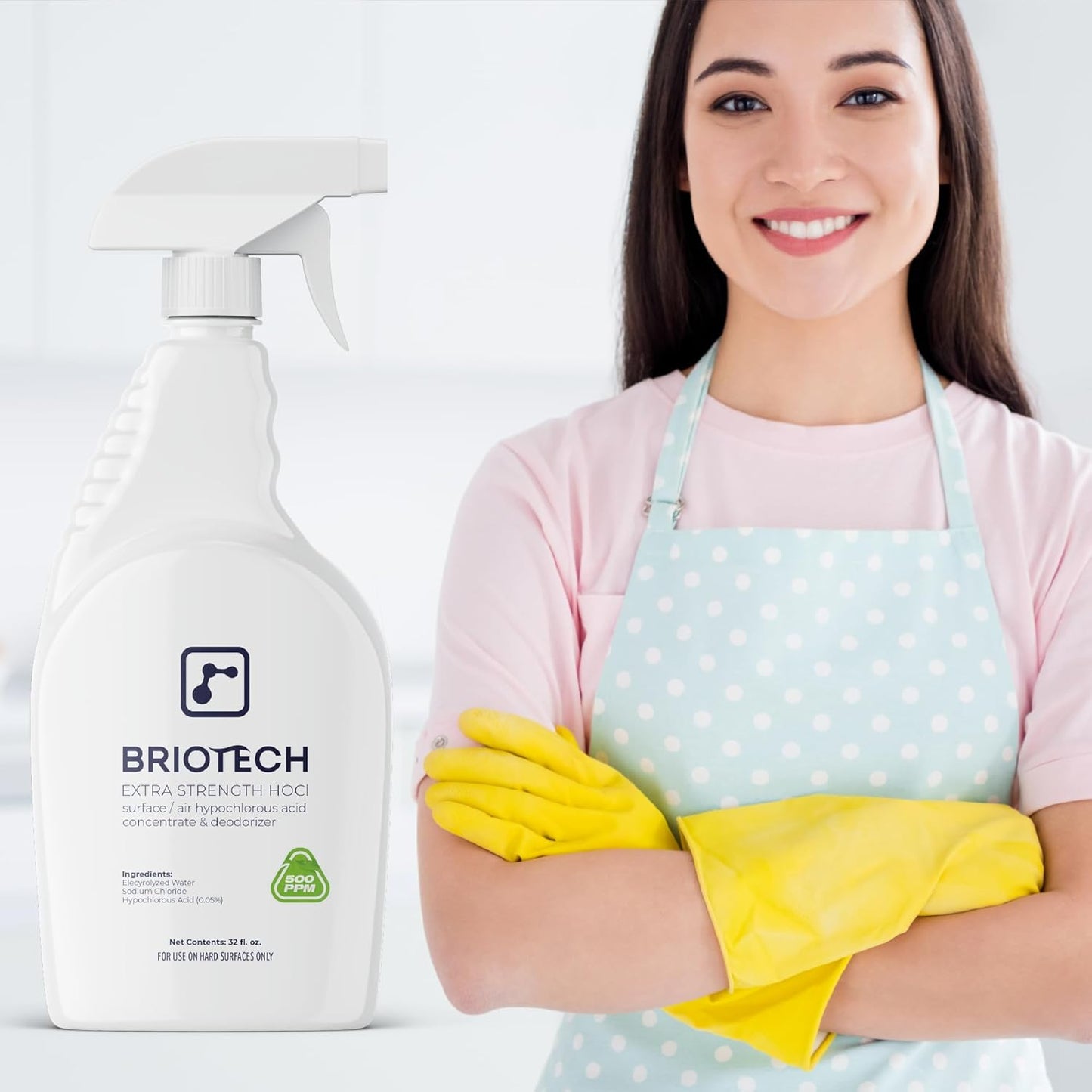 BRIOTECH Extra Strength HOCl Cleaner, 500 PPM Hypochlorous Acid Concentrate, ULV Foggers & Humidifiers, Professional Deodorizer for Dental, Offices, Schools, Homes, Peroxide Free, 32 fl oz (12 Pack)