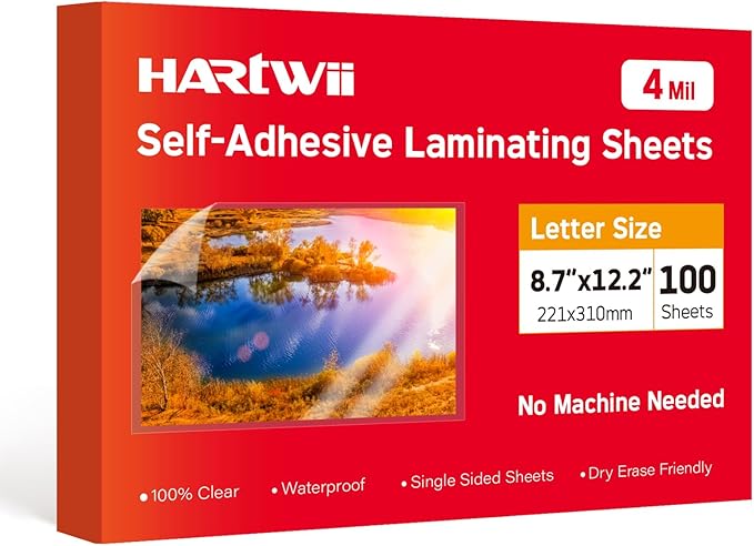 Thicker Self Adhesive Laminating Sheets,100PCS 8.5 x 11 Self Sealing Laminate Sheets Lettter Size No Machine No Heat 4mil Clear Laminating Sheets for Protecting Documents, Photos