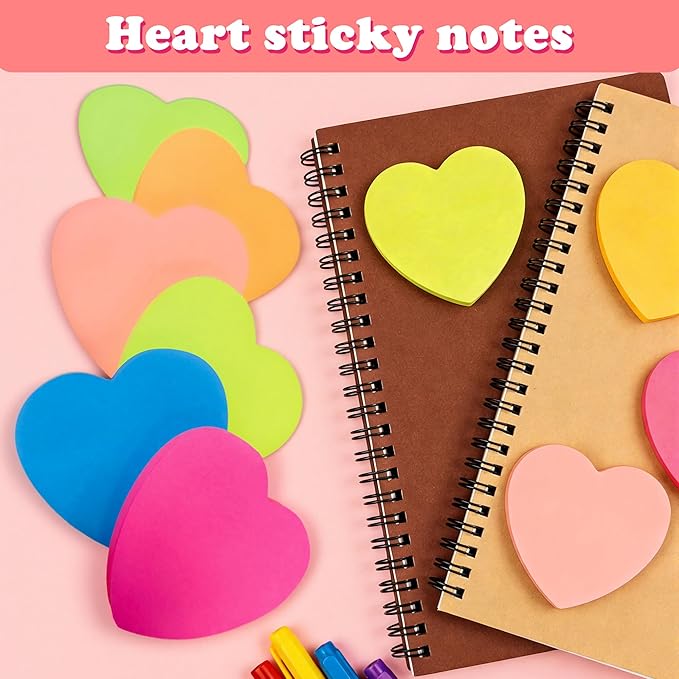 Heart Sticky Notes - 6 Pads Valentines Gifts | Valentines Party Favors Supplies for Women - Post Notes Stickers for Galentines - Teacher Must Have Desk Accessories for Classroom Office,80 Sheets/Pad