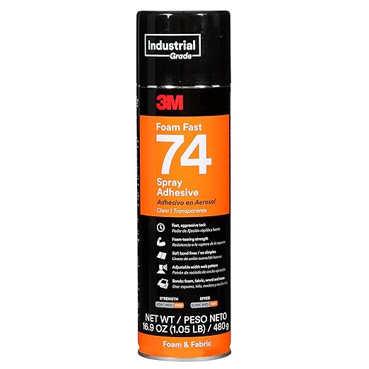 3M Foam Fast Spray Adhesive 74, Clear Color, High Strength Bonding, Fabric Adhesive, 24 fl oz Can, 16.9 oz (480 g) Net Wt, NOT FOR SALE IN CA AND OTHER STATES