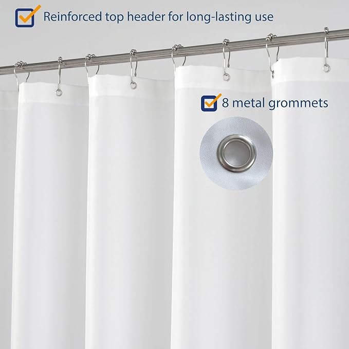 N&Y HOME Fabric Shower Curtain Liner 48 x 72 inches Bath Stall Size, Hotel Quality, Washable, Water Repellent, White Spa Bathroom Curtains with Grommets, 48x72