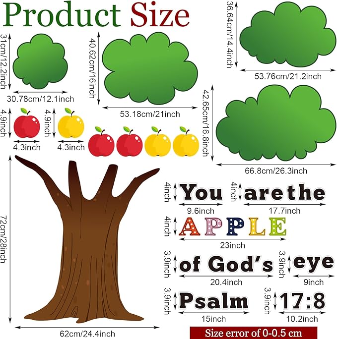 Pajean 86 Pcs Apple Tree Classroom Bulletin Board Set Fall Church Tree Bulletin Board Decorations Apple Cutouts Autumn Classroom Wall Decor for Home Elementary School Teacher Chalkboard Supplies