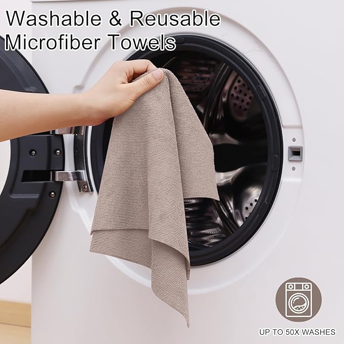 Homaxy Tear Away Dish Cloths Rolls, 40 Sheets-11.8" X 11.8", Reusable Washable Dish Towels for Kitchen, Ultra Absorbent and Quick Drying Microfiber Cleaning Rags, Khaki