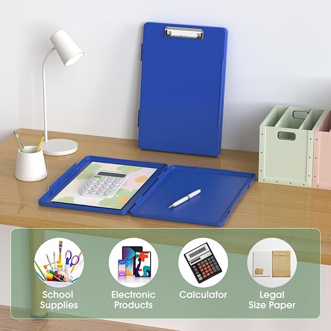 Legal Size Clipboard with Storage, High Capacity 8.5 x 14 Clip Board for Lawers, Folio & Side-Opening, Size 15 x 10 x 1.2 in, Blue