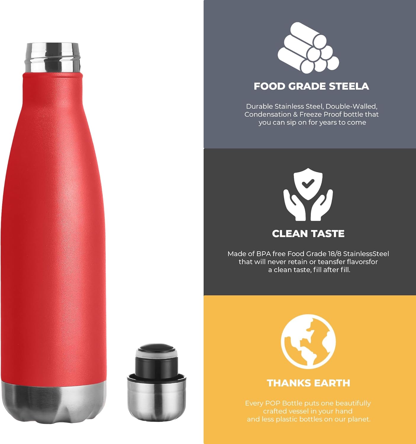MEWAY 17oz Sport Water Bottle 8 Pack Vacuum Insulated Stainless Steel Leak-Proof Double Wall Cola Shape Water Bottle,Keep Drinks Hot & Cold (Red,8 Pack)