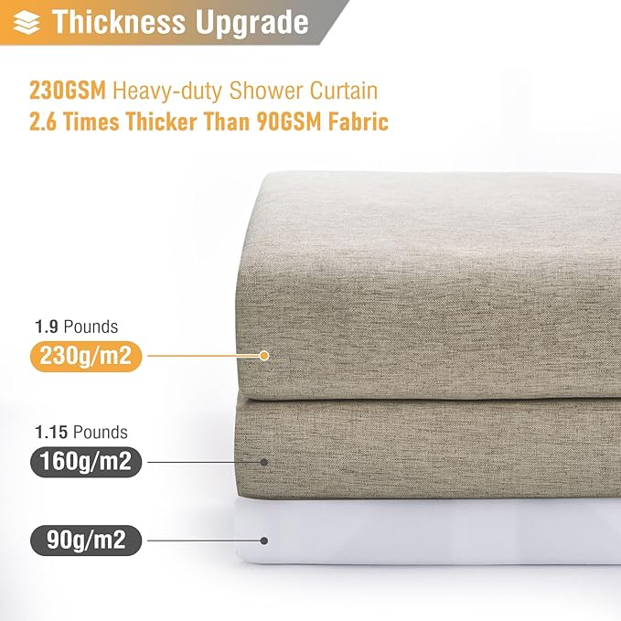 BTTN Stall Fabric Shower Curtain - 54x78 Inch Long Linen Textured Heavy Duty Shower Curtain Set with 10 Plastic Hooks, Narrow Hotel Spa Luxury Weighted Thick Curtains for Bathroom Showers - Khaki/Tan