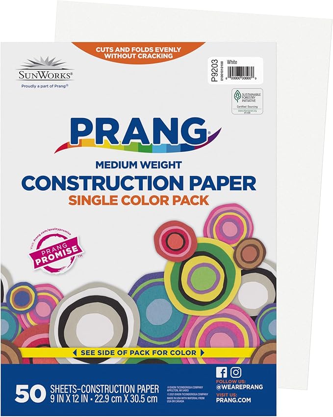 SunWorks® Construction Paper, 12" x 18", White, Pack Of 50
