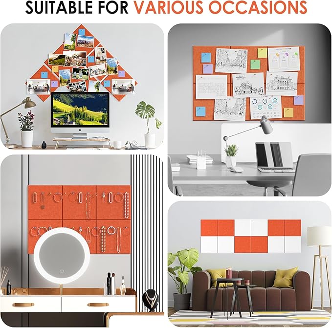 MaxGear Large Cork Board for Wall 36" x 24", Orange Bulletin Board, 6 Pack Felt Wall Tiles with Pushpins, Cork Boards for Office Push Pin Board Tack Board Felt Board