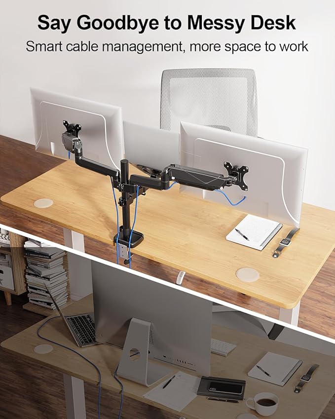 MOUNT PRO Monitor and Laptop Mount for 2 Max 27" Computer Screens, Laptop Tray Fits 10-17inch Notebook, 3-in-1 Adjustable Laptop and Monitor Desk Mount with VESA Bracket 75/100mm
