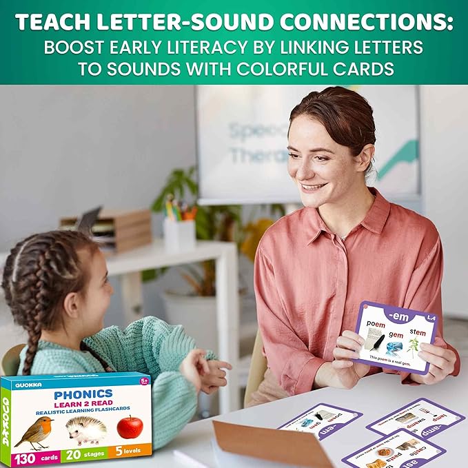QUOKKA Phonics Flash Cards for Kids Ages 4-8 – 20 Phonic Stages 260 Card Games for Kids Ages 3-5 and 6-8 – Learn to Read Games & Reading Manipulatives for Phonemic Awareness – Alphabet CVC Blends etc