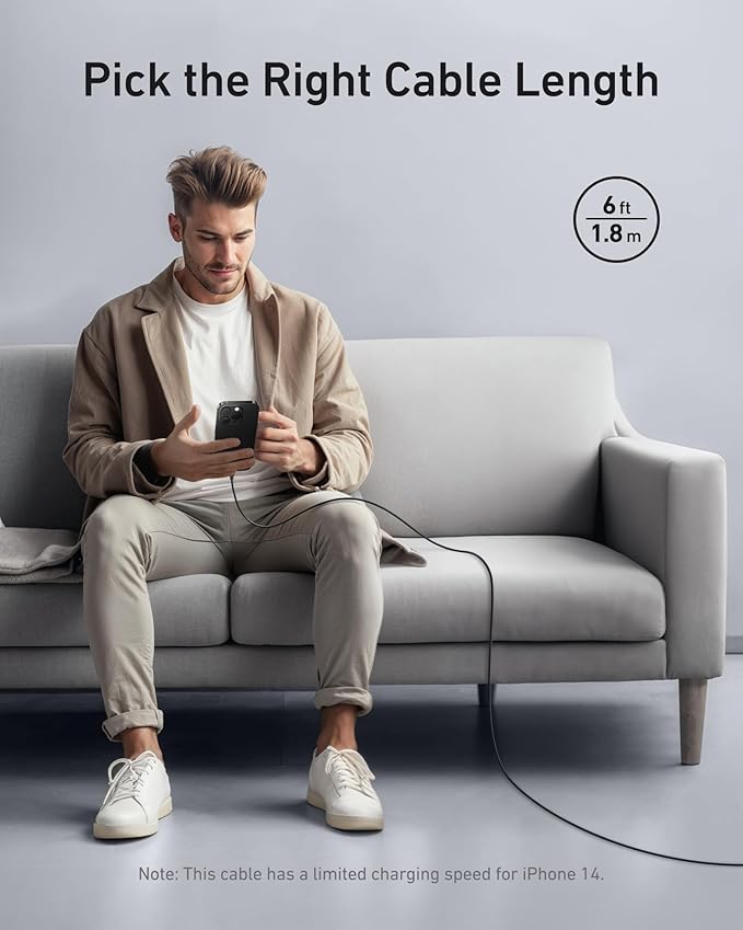 Anker Flow USB A to Lightning Cable, Durable Charging Cord for iPhone 14/13, AirPods, and More (Cord Organizer Included)(6FT, USB 2.0)