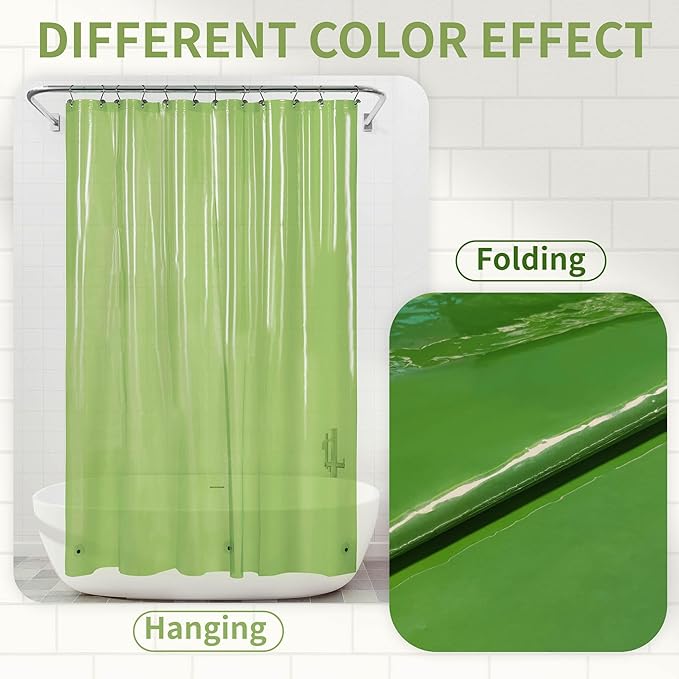 Barossa Design Clear Green Shower Curtain Liner - Premium PEVA Shower Liner with 3 Magnets and Metal Grommets, Waterproof Lightweight Standard Size Bath Curtains for Bathroom - Translucent Green