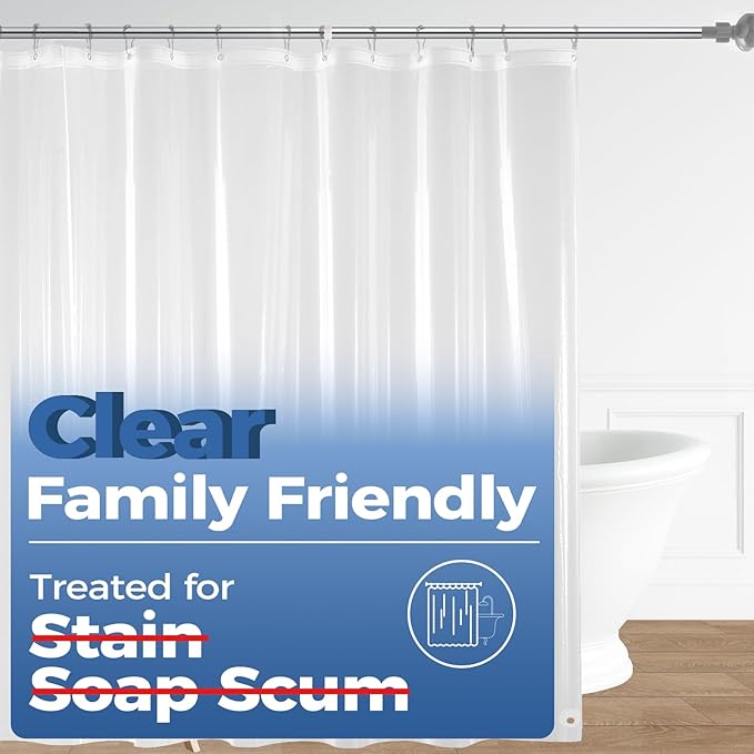 downluxe Set of 2 Clear Shower Curtain Liner, PEVA Lightweight Plastic Shower Liner with 3 Magnets, 72" x 72" Waterproof Bathroom Curtain