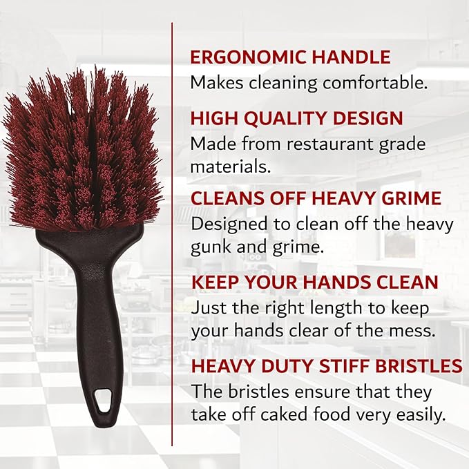 8 Inch Pot & Dish Kitchen Scrub Brush for Heavy-Duty Cleaning – Stiff Bristle Scrubber for Sink, Cast Iron, and Grill Grates - Kitchen Dish Scrubber Brush - 90048 by FryOilSaver Co.