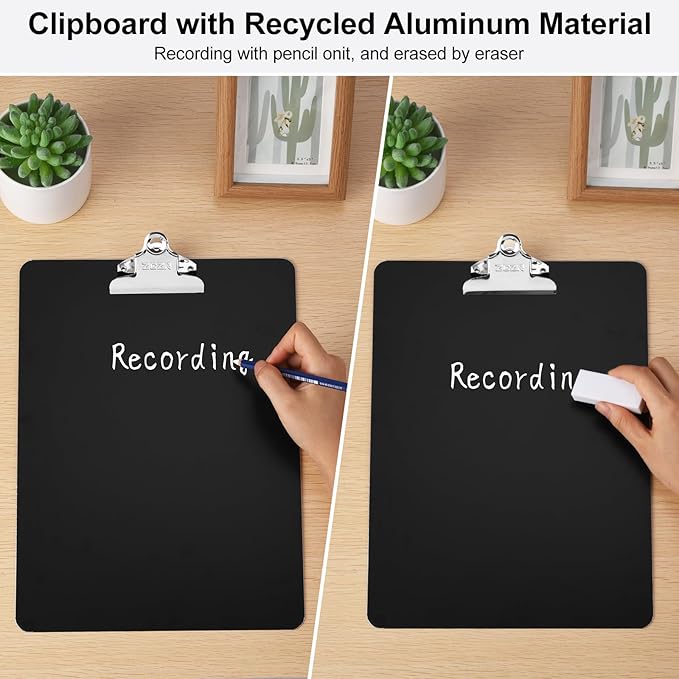 ZCZN Metal Clipboard, 2 Pack Heavy Duty Aluminum Clipboards 12 x 9 Inches, A4 Letter Sizer Document Holder with High Capacity Clip, Suitable for School, Office, Jobsite or Medical Staff, Black