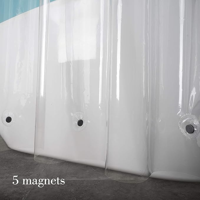 EurCross Clear Shower Curtain Liner 72x76inches Long with 5 Magnets, Heavy Duty Weighted Thick PEVA Shower Liner, Transparent Plastic Shower Curtain for Bathroom with 12 Metal Grommets
