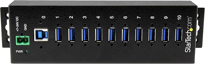 StarTech.com 10-Port USB 3.0 Hub - 5Gbps - Metal Industrial USB-A Hub with ESD & Surge Protection - Din Rail, Wall or Desk Mountable - TAA Compliant USB Expander Hub (ST1030USBM)