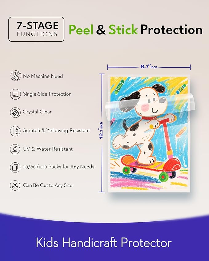 Uinkit 4mil Thick Self Laminating Sheets 8.5 x 11", 100Pack (Bulk Supply) Single-Sided Peel & Stick for Businesses, Schools & Restaurants - No Heat Machine Needed