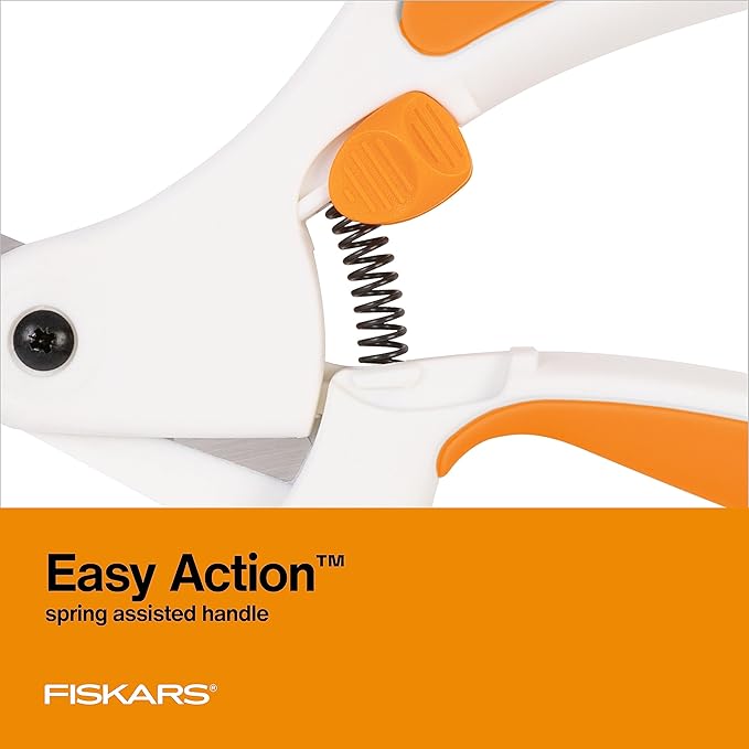 Fiskars Easy Action Scissors, No. 8, Spring-Assisted & SoftGrip Bent Handle Reduces Hand Fatigue, Precision Stainless Steel Blades for Clean Tabletop Cutting, Ambidextrous Design, Stainless Steel