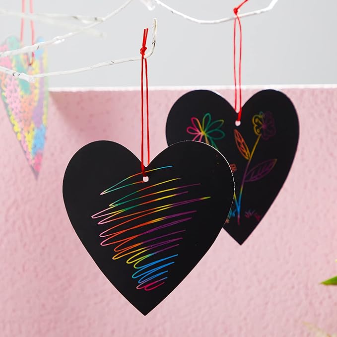 JOYIN 36 Packs Valentines Day Gifts Cards for Kids Magic Color Scratch Heart Rainbow Scratch Paper Heart Valentine Crafts and Art for Kids Classroom Exchange Create Rainbow Art Without Ink