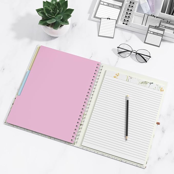 Rimilak Spiral Clipboard Folio with Refillable Lined Notepad, 14.5 x 9.8 In, Hardcover Cover with 5 Interior Pockets, Elastic Band and Pen Loop Series. Cute Stylish Clipfolio, Butterfly Flower