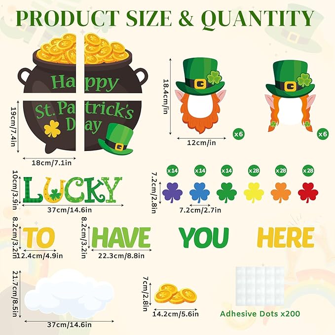 149Pcs St. Patrick’s Day Bulletin Board Decorations Set, Lucky Shamrock Classroom Door Decorations, Irish Clover Paper Cutouts DIY Photo for Teacher Office Home Wall Decor Party Supply