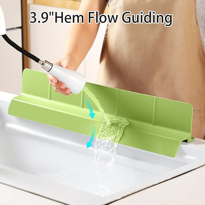 23" Ultra Silicone Sink Splash Guard Released in 2025/Dec for Kitchen Sink,Bathroom and Island,with 3.5" High Splash Guard & 7 Strong Suction Cup (Matcha Green)