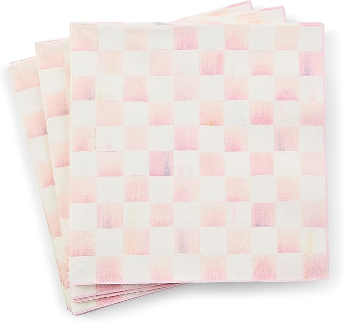 MACKENZIE-CHILDS Dinner Paper Napkins, Stylish Paper Dinner Napkins, Pink-and-White Rosy Check