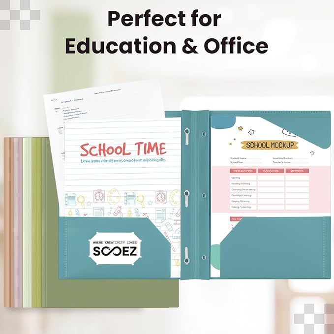 Sooez Folders with Pockets and Prong, 6 Pack, Green Colors, File Folders with Prongs, 2 Pocket Folders Bulk, Plastic Folder for School College Supplies, Aesthetic Nursing Cute School Supplies