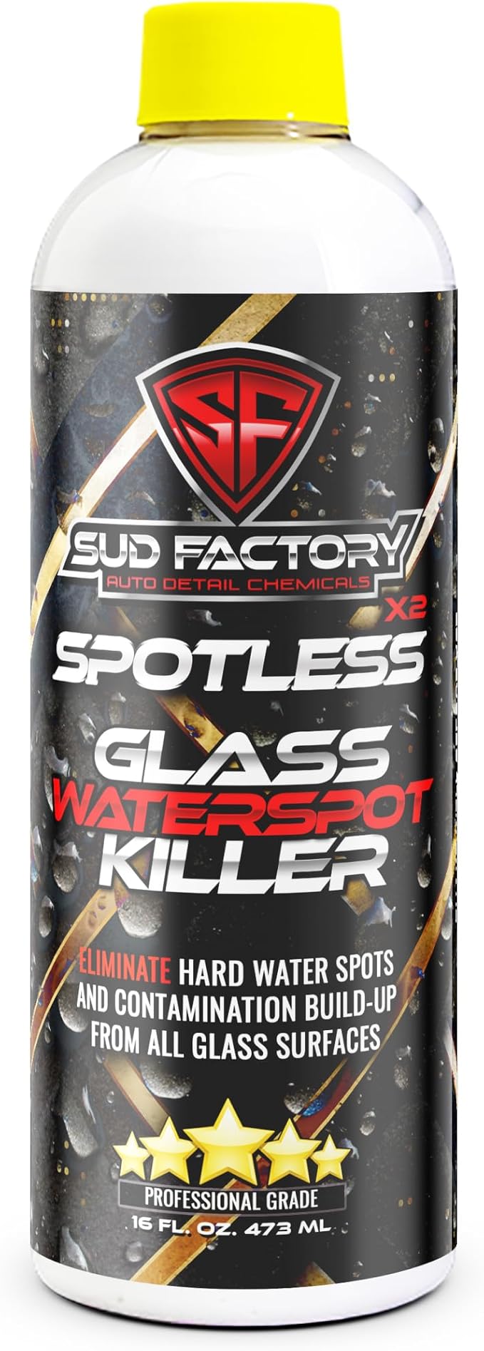 Sud Factory Hard Water Spot Remover for Glass Spotless X2 - Removes Water Stains from Shower Doors, Car Windows, Windshields - Professional Strength 16oz