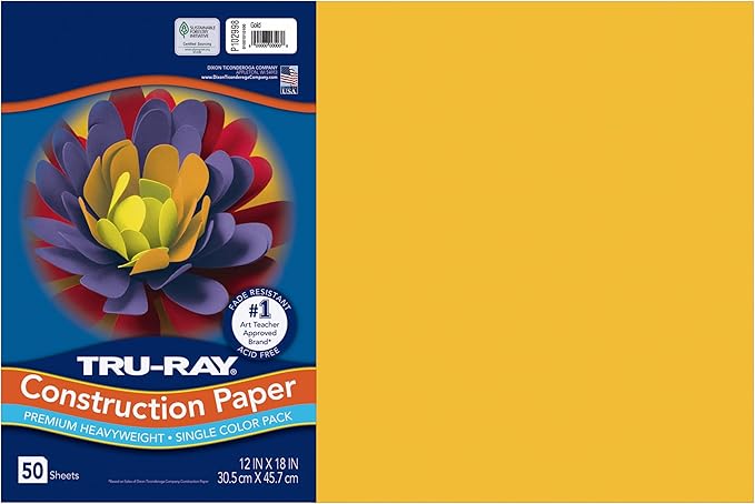 Tru-Ray® Heavyweight Construction Paper, Gold, 12" x 18", 50 Sheets